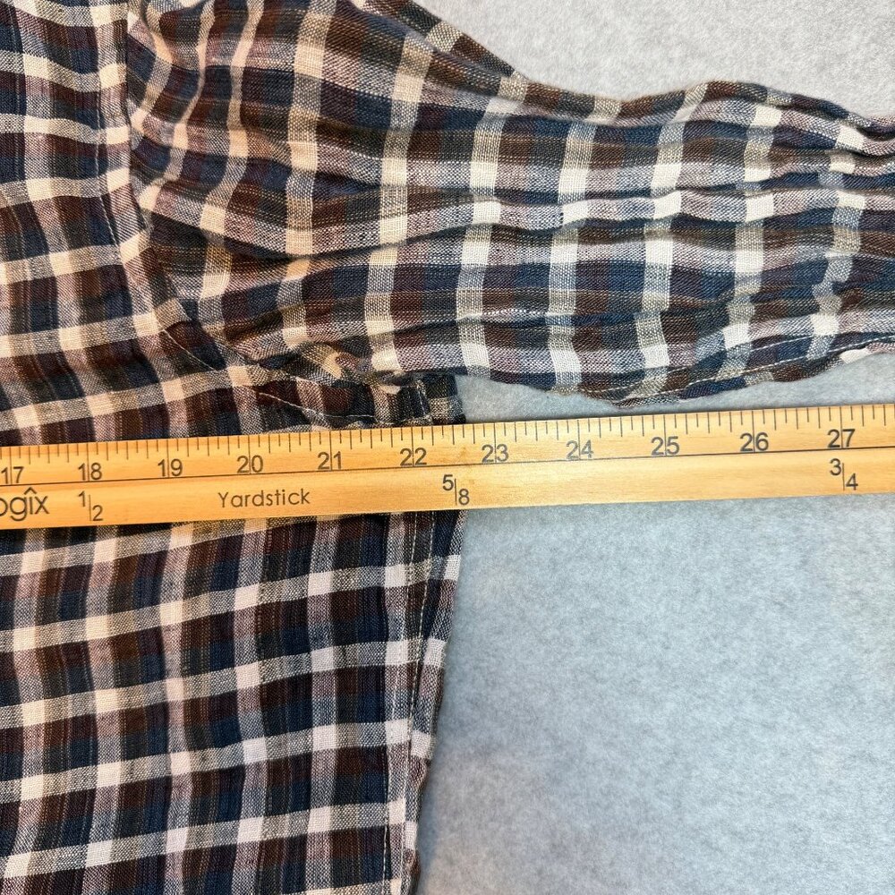 Cigar Couture Mens Medium Plaid Linen Button-Up Shirt Blue Brown Beige - Picture 5 of 8